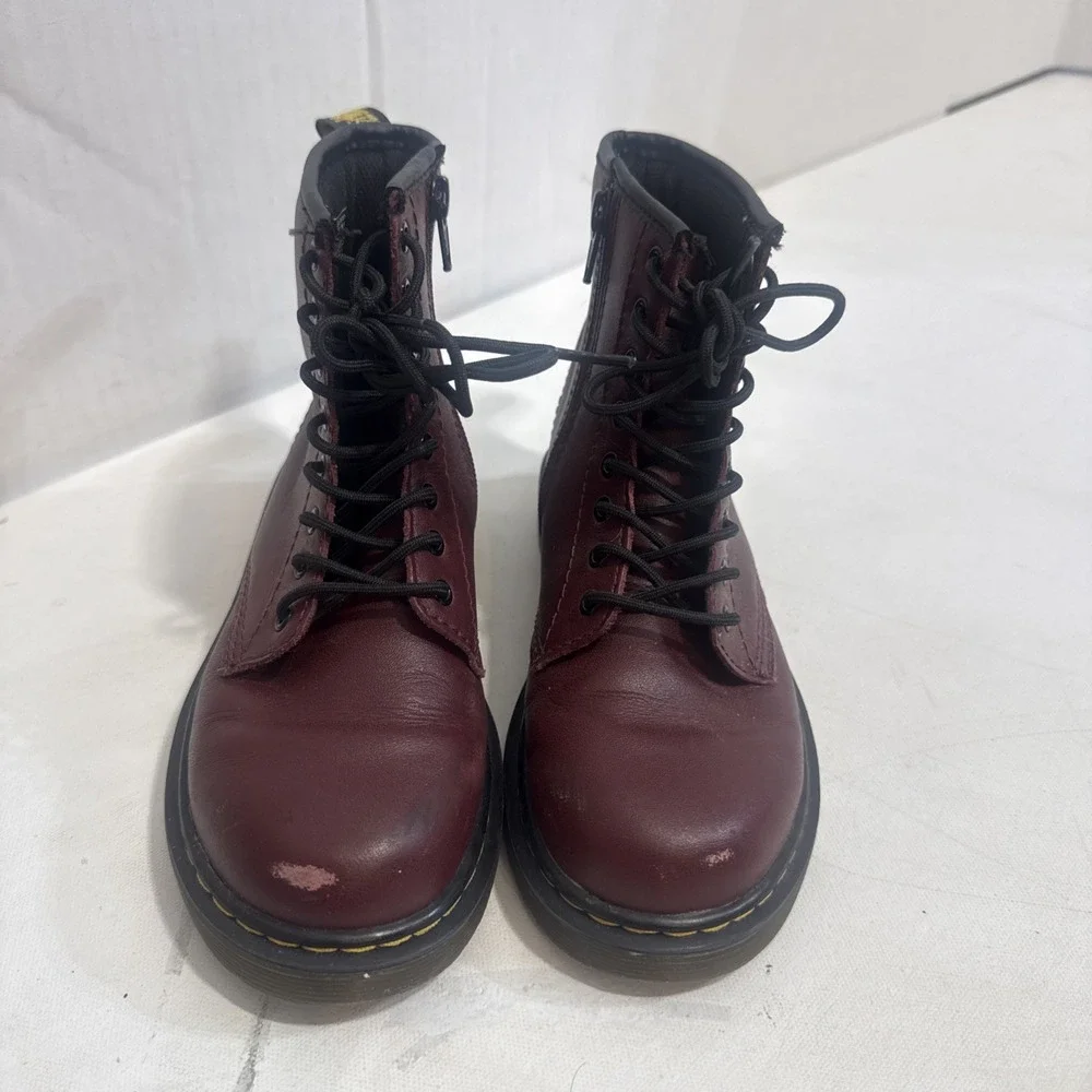 Dr. Martens Delaney Unisex Kids Burgundy Red Casual Side Zip Doc Boots Size 2